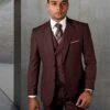 Statement Men's 3 Piece Unique Fashion Suit - Textured Vest -Stylish Men's Formal Wear marco burgundy