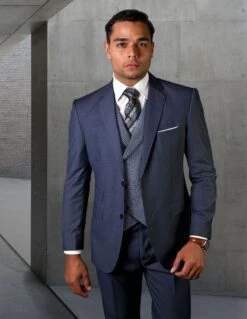 Statement Men's 3 Piece Unique Fashion Suit - Textured Vest -Stylish Men's Formal Wear marco indigo