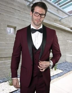 Statement Men's 3 Piece Wool Tuxedo - Classic Tuxedo -Stylish Men's Formal Wear mgm burgundy