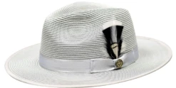 Bruno Capelo Men's Fedora Style Straw Hat - Flat Brim Hat -Stylish Men's Formal Wear michaelangelo silver