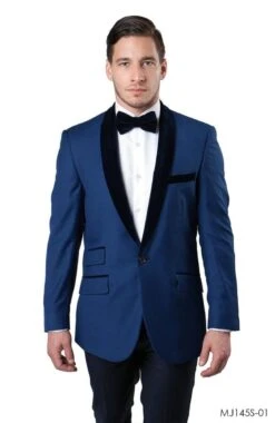 Tazio Men's Classic Fashion Sport Coat - Velvet Shawl Lapel