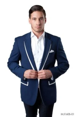 Tazio Men's Classic Fashion Sport Coat - White Accents 7 Tazio Men's Classic Fashion Sport Coat - White Accents -Stylish Men's Formal Wear mj160s 01 00706