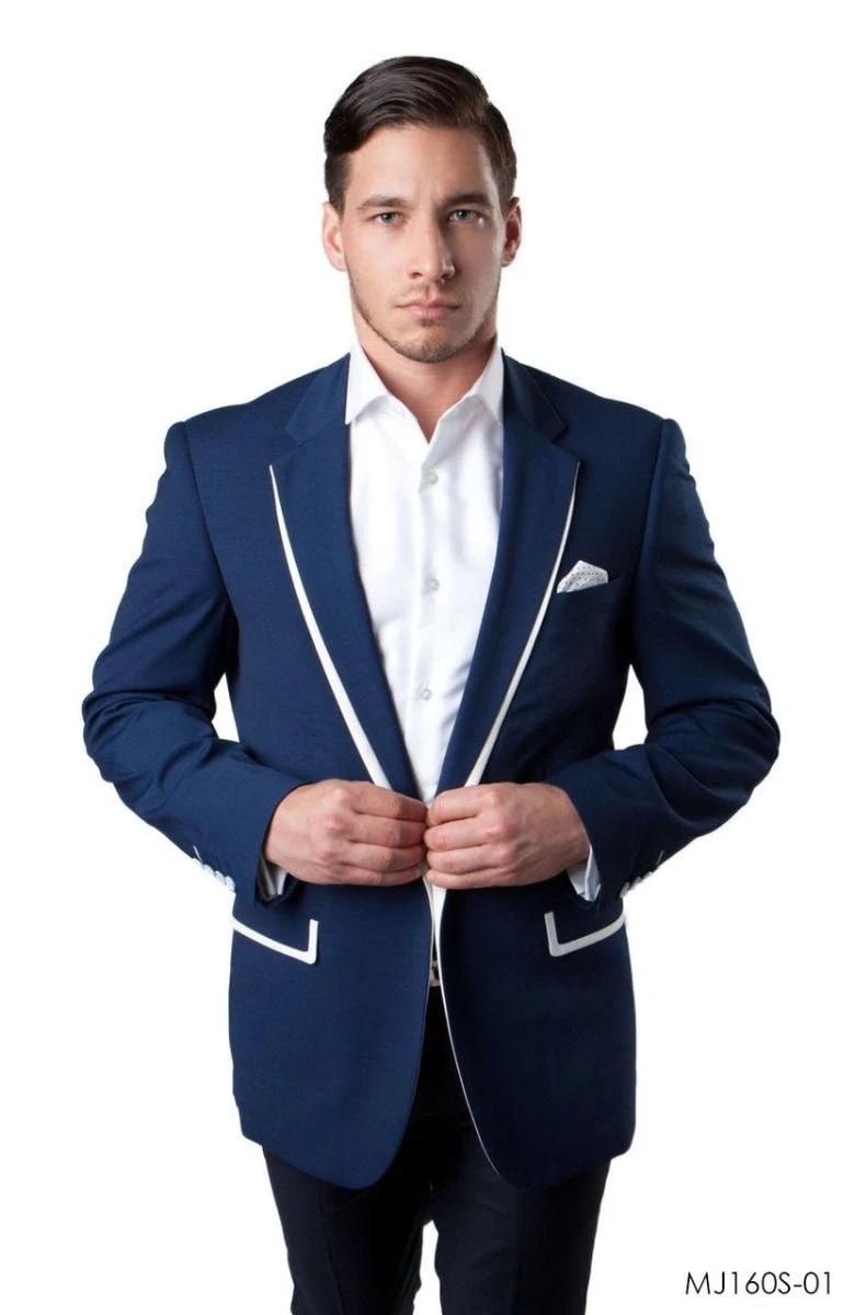 Tazio Men's Classic Fashion Sport Coat - White Accents 5 Tazio Men's Classic Fashion Sport Coat - White Accents - Image 3