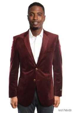 Tazio Men's Classic Fashion Sport Coat - Solid Velvet -Stylish Men's Formal Wear mj176s 03 55770burg
