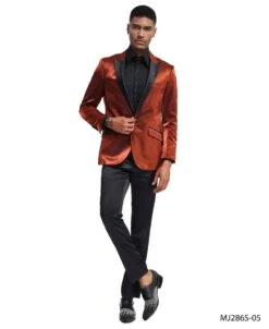 Tazio Men's Classic Fashion Sport Coat - Textured Shine -Stylish Men's Formal Wear mj286s 05 rust