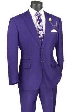 Vinci Men's 2 Piece Modern Fit Suit - Light Windowpane -Stylish Men's Formal Wear mrw 1 purple web
