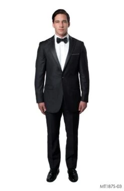 Bryan Michaels Men's 2pc Slim Fit Tuxedo - Satin Lapel With Trim -Stylish Men's Formal Wear mt187s 03 bl 77853