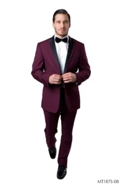 Bryan Michaels Men's 2pc Slim Fit Tuxedo - Satin Lapel With Trim -Stylish Men's Formal Wear mt187s 08 bl 18464