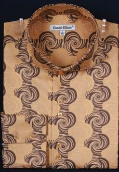 Daniel Ellissa Men's Fashion Dress Shirt - Swirled Print -Stylish Men's Formal Wear mustard 6