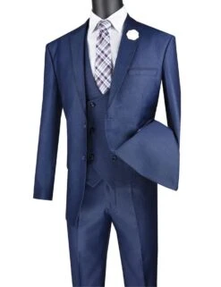 Vinci Men's 3 Piece Modern Fit Suit - Tone On Tone Accents -Stylish Men's Formal Wear mv2b 1 navy opt