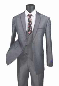 Vinci Men's 3 Piece Modern Fit Suit - Tone On Tone Accents