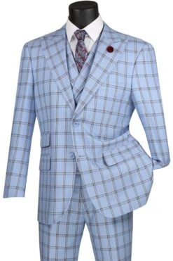 Vinci Men's 3 Piece Modern Fit Suit - Bold Windowpane