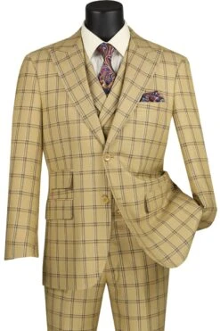 Vinci Men's 3 Piece Modern Fit Suit - Bold Windowpane -Stylish Men's Formal Wear mv2w 2 tan jpg 800x1200 1