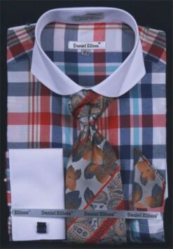 Daniel Ellissa Men's French Cuff Dress Shirt Set - Multi Checker -Stylish Men's Formal Wear navy 6