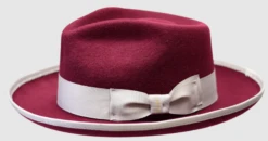 Bruno Capelo Men's Australian Wool Fedora Hat - Soft Wool -Stylish Men's Formal Wear nighthawk burgundy silver