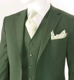 Vittorio St Angelo Men's 3 Piece Classic Suit - Modern Fit -Stylish Men's Formal Wear olive t62w