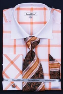 Daniel Ellissa Men's French Cuff Dress Shirt Set - Spread Collar -Stylish Men's Formal Wear orange 1 1