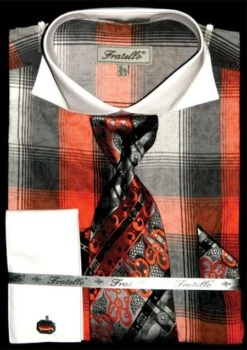 Fratello Men's French Cuff Dress Shirt Set - Contemporary Cotton 22 Fratello Men's French Cuff Dress Shirt Set - Contemporary Cotton -Stylish Men's Formal Wear orange 7