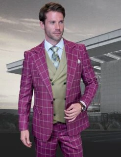 Statement Men's 100% Wool 3 Piece Suit - Vibrant Vest 11 Statement Men's 100% Wool 3 Piece Suit - Vibrant Vest -Stylish Men's Formal Wear oxford wine