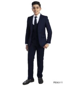 Perry Ellis Boy's 5 Piece Suit With Shirt & Tie - U Shaped Vest -Stylish Men's Formal Wear pb363navy