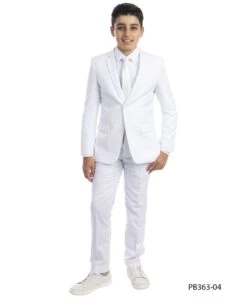 Perry Ellis Boy's 5 Piece Suit With Shirt & Tie - U Shaped Vest -Stylish Men's Formal Wear pb363white