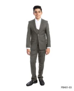 Perry Ellis Boy's 3 Piece Fashion Suit - U Shaped Vest -Stylish Men's Formal Wear pb401lightgrey