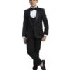 Perry Ellis Boy's 5 Piece Suit With Shirt & Tie - Black U Cut Vest
