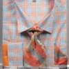 Daniel Ellissa Men's French Cuff Dress Shirt Set - Graph Checker 1 Daniel Ellissa Men's French Cuff Dress Shirt Set - Graph Checker -Stylish Men's Formal Wear peach 3781