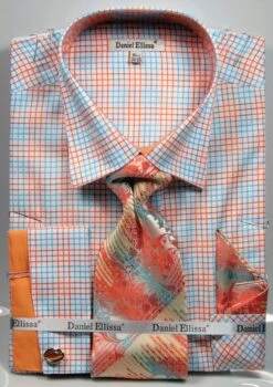 Daniel Ellissa Men's French Cuff Dress Shirt Set - Graph Checker
