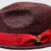 Bruno Capelo Men's Fedora Style Straw Hat - Tone On Tone -Stylish Men's Formal Wear piedmont black red