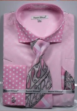 Daniel Ellissa Men's French Cuff Dress Shirt Set - Polka Dot 12 Daniel Ellissa Men's French Cuff Dress Shirt Set - Polka Dot -Stylish Men's Formal Wear pink 3780