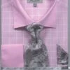 Fratello Men's French Cuff Dress Shirt Set - Check Pattern -Stylish Men's Formal Wear pink 4132