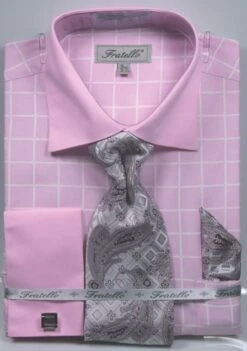 Fratello Men's French Cuff Dress Shirt Set - Check Pattern