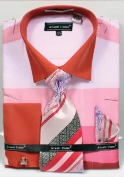 Avanti Uomo Men's French Cuff Dress Shirt Set - Tone On Tone 11 Avanti Uomo Men's French Cuff Dress Shirt Set - Tone On Tone -Stylish Men's Formal Wear pink multi 67