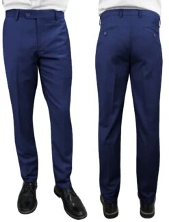 Statement Men's Modern Fit Pants - Flat Front Slacks -Stylish Men's Formal Wear pl 100 sapphire