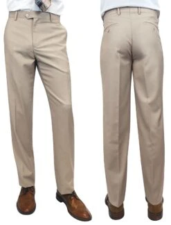 Statement Men's Modern Fit Pants - Flat Front Slacks -Stylish Men's Formal Wear pl 100 tan
