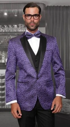 Statement Men's 3 Piece Modern Fit Suit - Studded Swirl Design