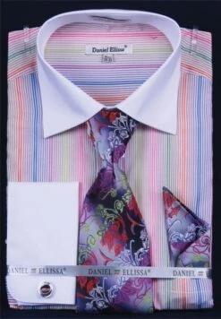 Daniel Ellissa Men's French Cuff Dress Shirt Set - Multi Stripe -Stylish Men's Formal Wear purple 3