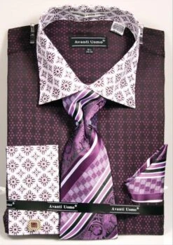 Avanti Uomo Men's Outlet French Cuff Dress Shirt Set - Varied Patterns 10 Avanti Uomo Men's Outlet French Cuff Dress Shirt Set - Varied Patterns -Stylish Men's Formal Wear purpledn69 8 2