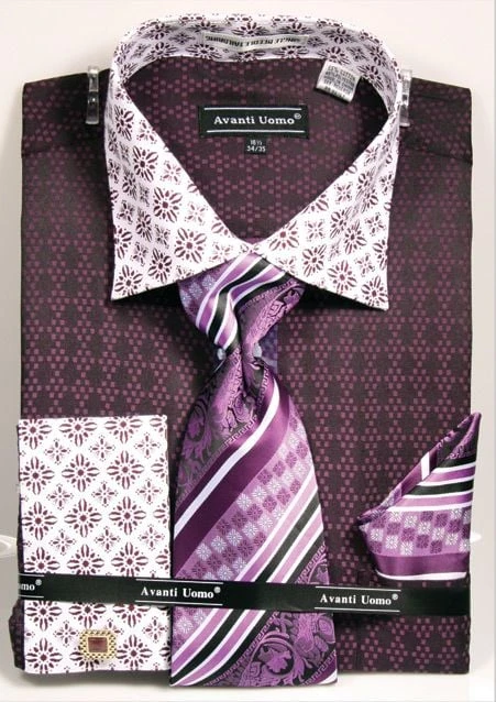 Avanti Uomo Men's Outlet French Cuff Dress Shirt Set - Varied Patterns 6 Avanti Uomo Men's Outlet French Cuff Dress Shirt Set - Varied Patterns - Image 4