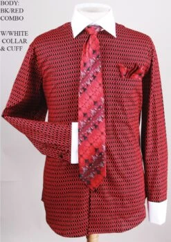 Avanti Uomo Men's French Cuff Dress Shirt Set - Two Tone Print 16 Avanti Uomo Men's French Cuff Dress Shirt Set - Two Tone Print -Stylish Men's Formal Wear red full