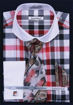Daniel Ellissa Men's French Cuff Dress Shirt Set - Multi Checker