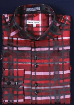 Daniel Ellissa Men's Fashion Dress Shirt - Rugged Checker 14 Daniel Ellissa Men's Fashion Dress Shirt - Rugged Checker -Stylish Men's Formal Wear red 5