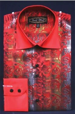 Daniel Ellissa Men's Fashion Dress Shirt - Tonal Stripe With Swirl -Stylish Men's Formal Wear red 8 1