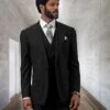 Statement Men's 100% Wool 3 Piece Suit - Light Texture -Stylish Men's Formal Wear rima black