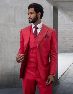 Statement Men's 100% Wool 3 Piece Suit - Light Texture -Stylish Men's Formal Wear rima magenta