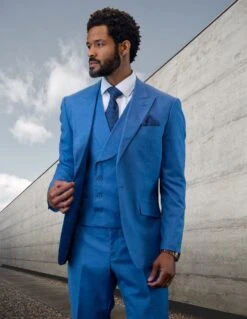 Statement Men's 100% Wool 3 Piece Suit - Light Texture -Stylish Men's Formal Wear rima sapphire
