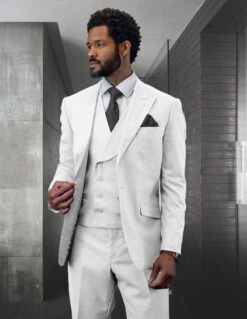 Statement Men's 100% Wool 3 Piece Suit - Light Texture -Stylish Men's Formal Wear rima white