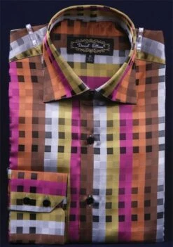 Daniel Ellissa Men's Fashion Dress Shirt - Squares And Stripes 15 Daniel Ellissa Men's Fashion Dress Shirt - Squares And Stripes -Stylish Men's Formal Wear rust 7 1