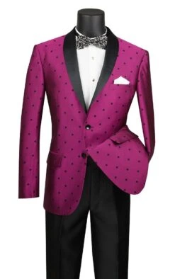 Vinci Men's 2 Piece Slim Fit Suit - Fancy Polka Dot -Stylish Men's Formal Wear s2dr 5 fushia